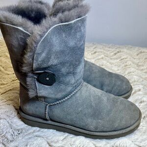 UGG Bailey Button Suede Gray Color Boots 
Warm Cozy Stylish 
Women’s Size 8